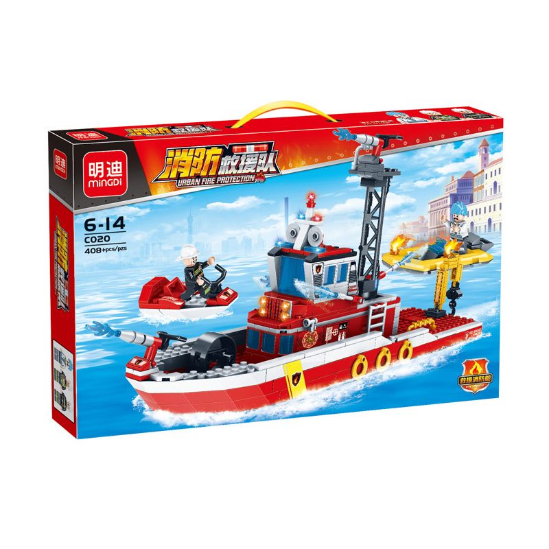 MINGDI C020 non Lego ĐỘI CỨU HỎA bộ đồ chơi xếp lắp ráp ghép mô hình City URBAN FIRE PROTECTION Thành Phố 408 khối