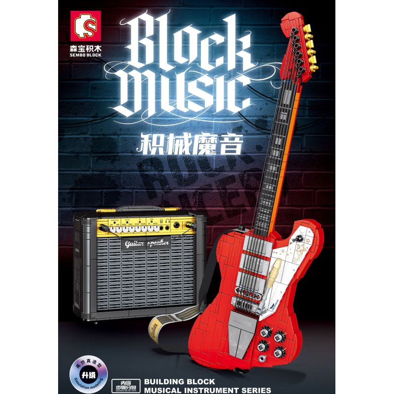 SEMBO 708946 non  ĐÀN GUITAR ĐIỆN bộ đồ chơi xếp lắp ráp ghép mô hình BLOCK MUSIC 1061 khối