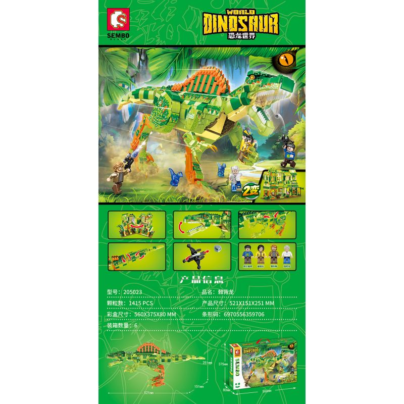 SEMBO 205023 non  THẾ GIỚI KHỦNG LONG CHÓ XOÁY bộ đồ chơi xếp lắp ráp ghép mô hình Jurassic World WORLD DINOSAUR 1415 khối