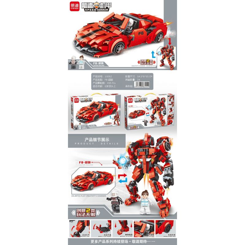 MINGDI 10062 non  TỐC ĐỘ MECH F8-SIÊU XE bộ đồ chơi xếp lắp ráp ghép mô hình Racers SPEED ARMOR Đua Tốc Độ 495 khối