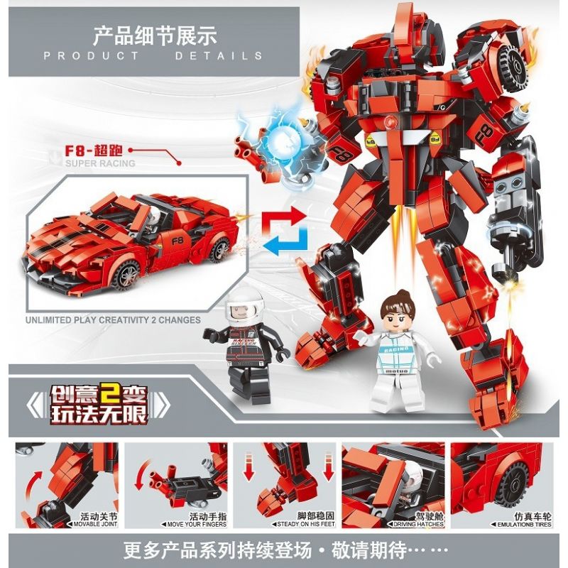 MINGDI 10062 non  TỐC ĐỘ MECH F8-SIÊU XE bộ đồ chơi xếp lắp ráp ghép mô hình Racers SPEED ARMOR Đua Tốc Độ 495 khối