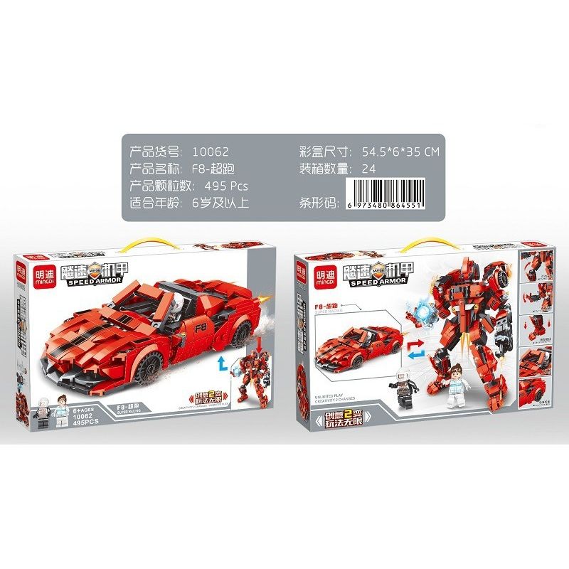 MINGDI 10062 non  TỐC ĐỘ MECH F8-SIÊU XE bộ đồ chơi xếp lắp ráp ghép mô hình Racers SPEED ARMOR Đua Tốc Độ 495 khối