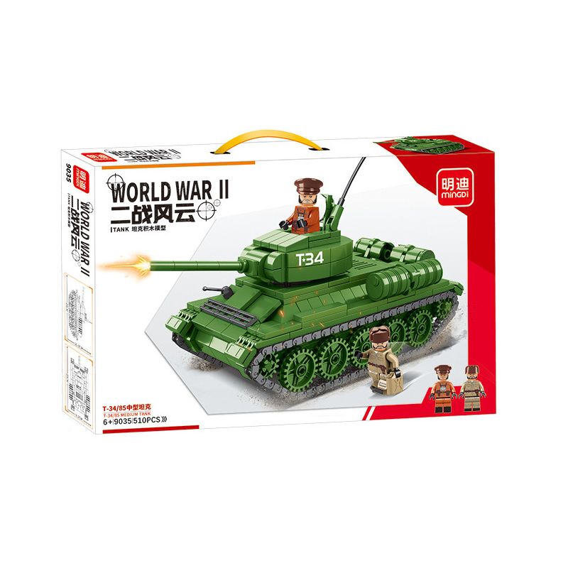 MINGDI 9035 non Lego XE TĂNG HẠNG TRUNG T-34 85 bộ đồ chơi xếp lắp ráp ghép mô hình World War Ii T-34/85 MEDIUM TANK Chiến Tranh Thế Giới Thứ 2 510 khối