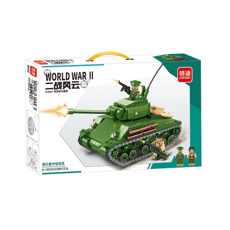 MINGDI 9033 non Lego XE TĂNG HẠNG TRUNG SHERMAN bộ đồ chơi xếp lắp ráp ghép mô hình World War Ii M4 SHERMAN MEDIUM TANK Chiến Tranh Thế Giới Thứ 2 538 khối