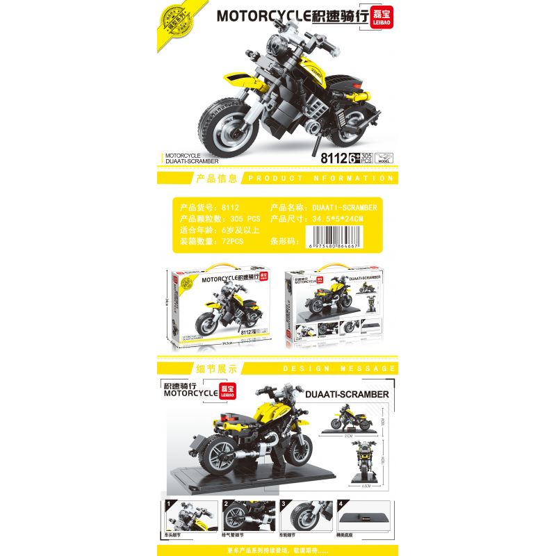 LEIBAO 8112 non  MÔ TÔ DUCATI SCRAMBLER bộ đồ chơi xếp lắp ráp ghép mô hình Racers Đua Tốc Độ 305 khối