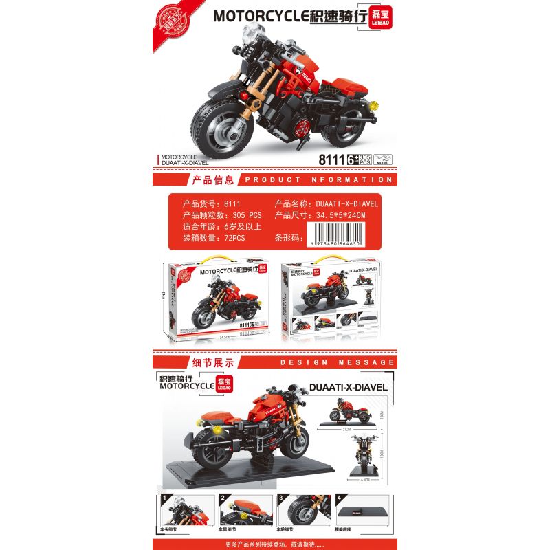 LEIBAO 8111 non  MÔ TÔ DUCATI XDIAVEL bộ đồ chơi xếp lắp ráp ghép mô hình Racers Đua Tốc Độ 305 khối