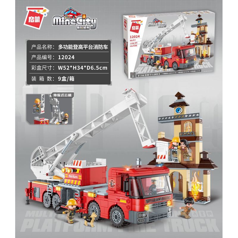 Enlighten 12024 Qman 12024 non  XE CỨU HỎA LEO NÚI ĐA CHỨC NĂNG bộ đồ chơi xếp lắp ráp ghép mô hình Minecity Thành Phố Mỏ 686 khối