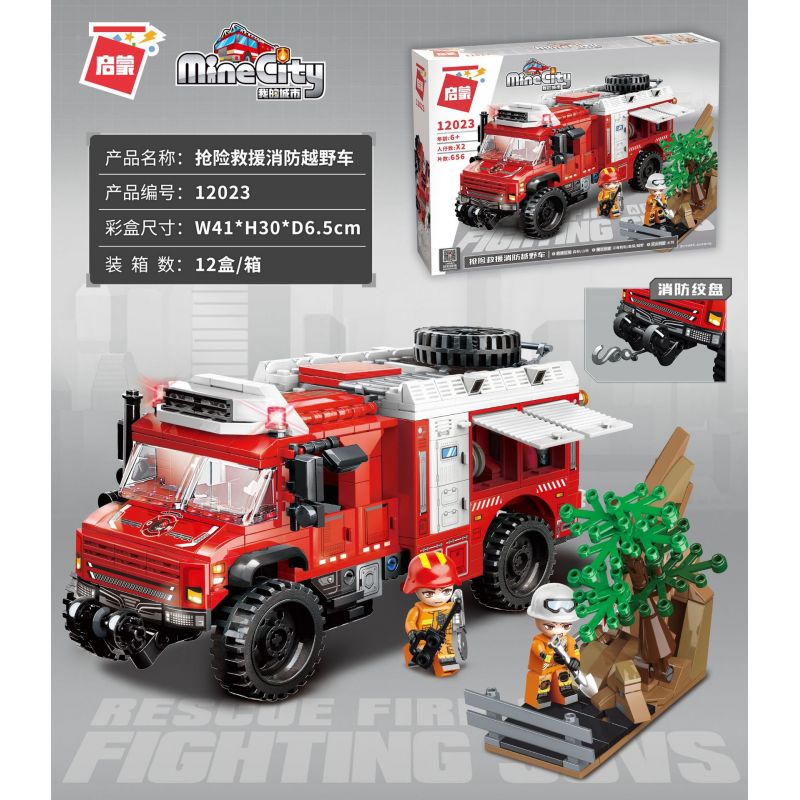 Enlighten 12023 Qman 12023 non  CỨU HỘ KHẨN CẤP XE ĐỊA HÌNH bộ đồ chơi xếp lắp ráp ghép mô hình Minecity Thành Phố Mỏ 656 khối