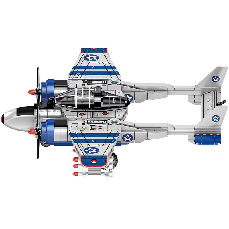 SEMBO 207105 non  US P38 (MÁY BAY CHIẾN ĐẤU CẬN ÂM LOẠI 1 CỦA MỸ) bộ đồ chơi xếp lắp ráp ghép mô hình Military Army SURVIVAL WARFARE Quân Sự Bộ Đội 479 khối