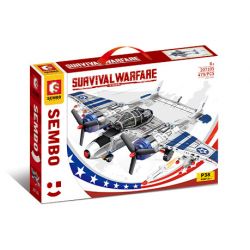 SEMBO 207105 non  US P38 (MÁY BAY CHIẾN ĐẤU CẬN ÂM LOẠI 1 CỦA MỸ) bộ đồ chơi xếp lắp ráp ghép mô hình Military Army SURVIVAL WARFARE Quân Sự Bộ Đội 479 khối