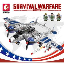 SEMBO 207105 non  US P38 (MÁY BAY CHIẾN ĐẤU CẬN ÂM LOẠI 1 CỦA MỸ) bộ đồ chơi xếp lắp ráp ghép mô hình Military Army SURVIVAL WARFARE Quân Sự Bộ Đội 479 khối