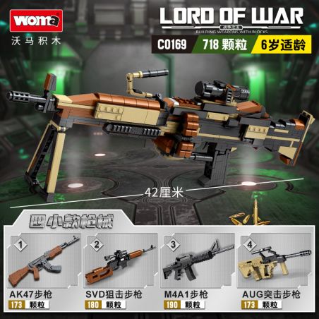 WOMA C0169 0169 non  SƠN NGỤY TRANG SÚNG MÁY TỰ ĐỘNG M249 TỔ HỢP bộ đồ chơi xếp lắp ráp ghép mô hình LORD OF WAR 718 khối