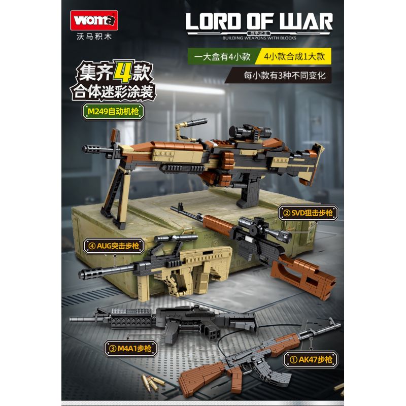 WOMA C0169 0169 non  SƠN NGỤY TRANG SÚNG MÁY TỰ ĐỘNG M249 TỔ HỢP bộ đồ chơi xếp lắp ráp ghép mô hình LORD OF WAR 718 khối