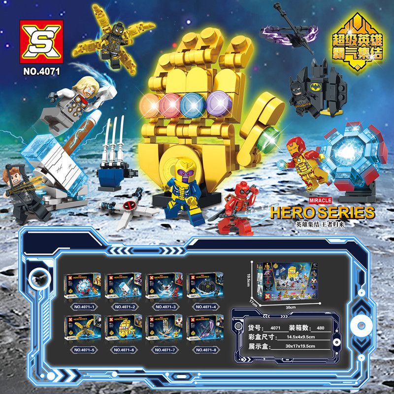 SX 4071 non Lego GĂNG TAY VÀNG AVENGERS 8 BỘ bộ đồ chơi xếp lắp ráp ghép mô hình Super Heroes Siêu Nhân Anh Hùng 394 khối