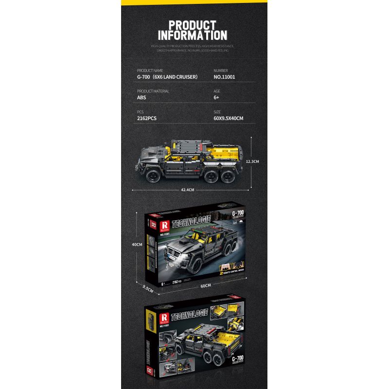REOBRIX 11001 non  BRABUS G700 6X6 bộ đồ chơi xếp lắp ráp ghép mô hình  G-700（6X6 OFF ROAD） Kỹ Thuật Công Nghệ Cao Mô Hình Phương Tiện 2162 khối
