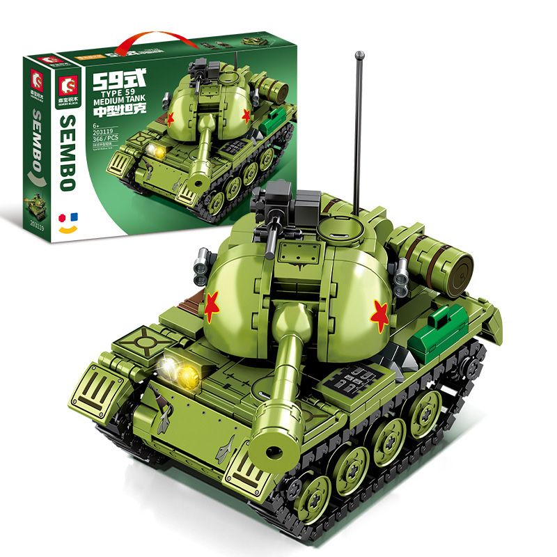 SEMBO 203119 non Lego XE TĂNG HẠNG TRUNG KIỂU 59 bộ đồ chơi xếp lắp ráp ghép mô hình Military Army TYPE 59 MEDIUM TANK Quân Sự Bộ Đội 366 khối