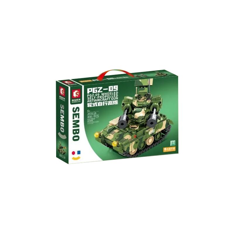 SEMBO 203118 non Lego PHÁO PHÒNG KHÔNG TỰ HÀNH BÁNH LỐP PGZ-09 bộ đồ chơi xếp lắp ráp ghép mô hình Military Army PGZ-09 WHEELED SELF-PROPELLED ANTIAIRCRAFT GUN Quân Sự Bộ Đội 408 khối