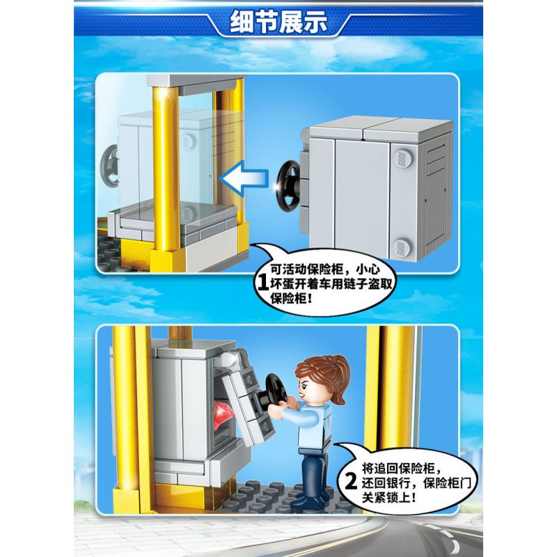 GUDI 10004 non  CƯỚP NGÂN HÀNG bộ đồ chơi xếp lắp ráp ghép mô hình Police LIVIN'CITY BANK ROBBERY Cảnh Sát 437 khối