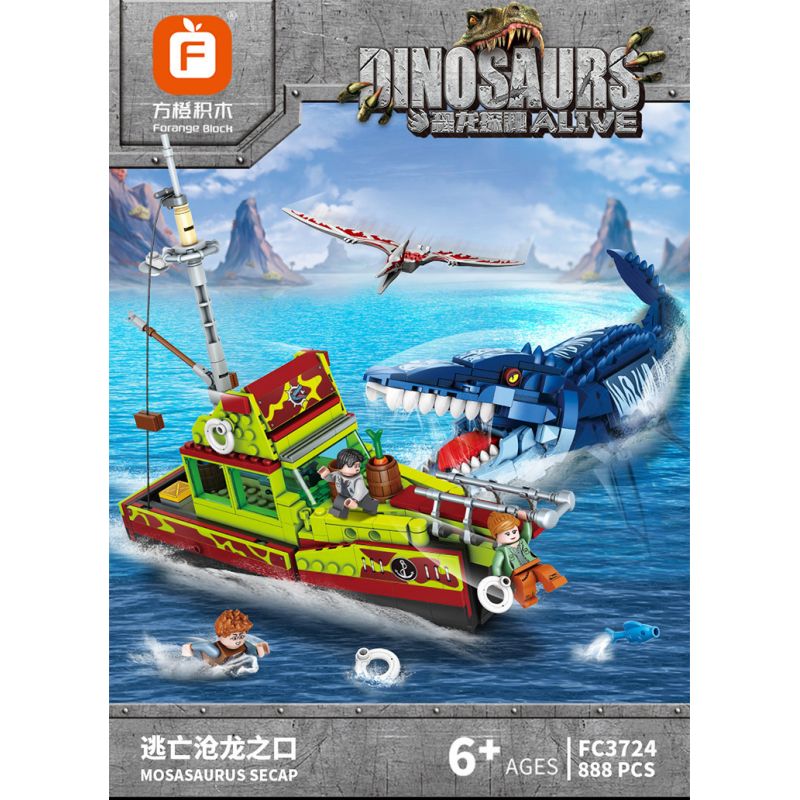 FORANGE FC3724 3724 non  THOÁT KHỎI MIỆNG CỦA MOSASAUR bộ đồ chơi xếp lắp ráp ghép mô hình DINOSAUR ALIVE 888 khối