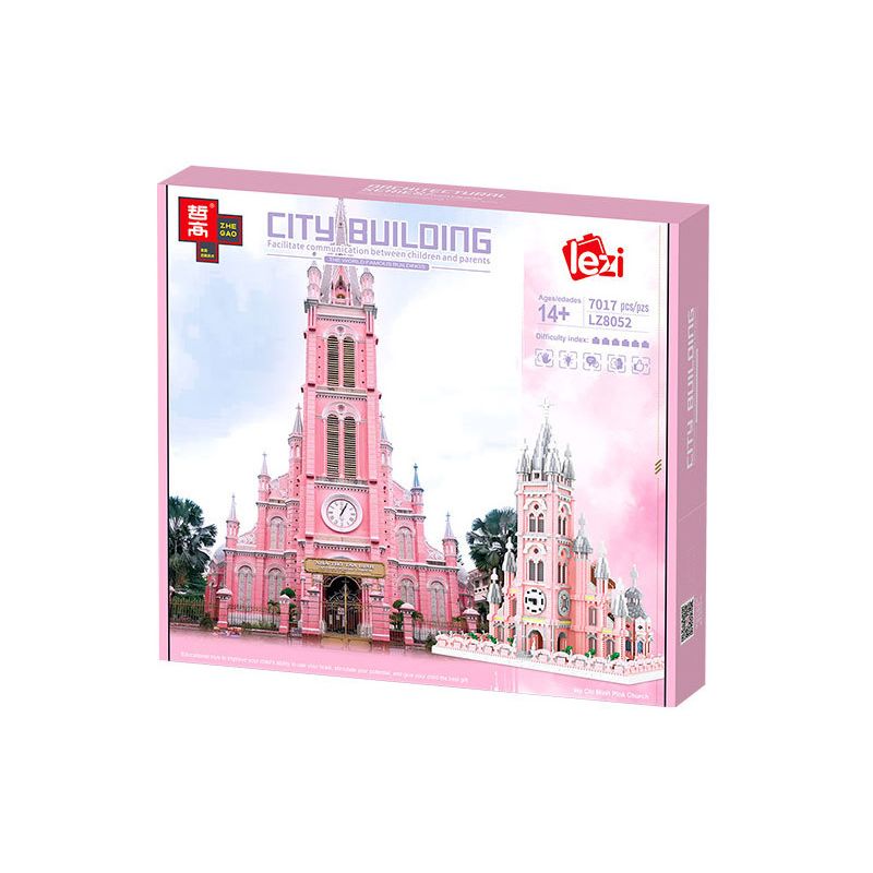 FUN IMAGINATION LZ8052 8052 non  NHÀ THỜ THÁNH TÂM CHÚA GIÊSU HỒ CHÍ MINH VIỆT NAM bộ đồ chơi xếp lắp ráp ghép mô hình Creator HO CHI MINH PINK CHURCH Sáng Tạo 7017 khối
