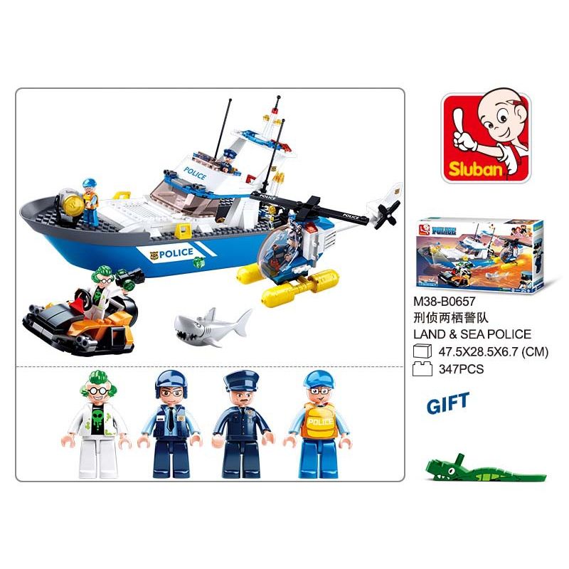 SLUBAN M38-B0657 B0657 0657 M38B0657 38-B0657 non  TÀU CẢNH SÁT BIỂN bộ đồ chơi xếp lắp ráp ghép mô hình Police POLICE LAND SEA 347 khối