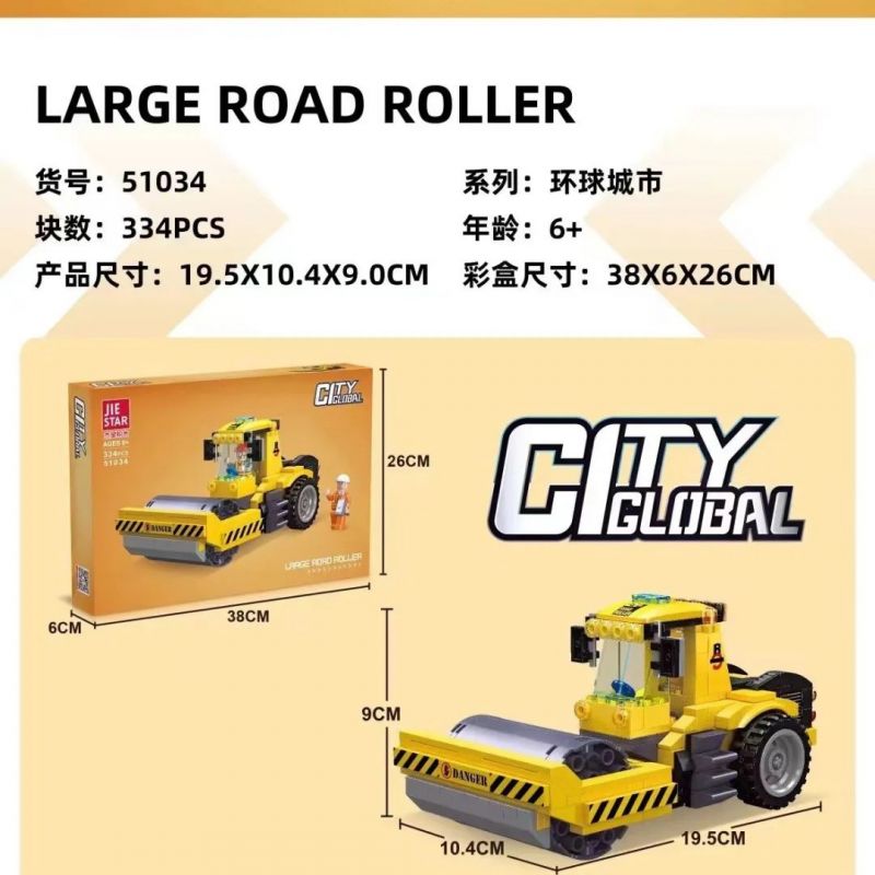 JIESTAR 51034 THÀNH PHỐ TOÀN CẦU ĐƯỜNG LĂN bộ đồ chơi xếp lắp ráp ghép mô hình City CITY GLOBAL LARGE ROAD ROLLER 334 khối