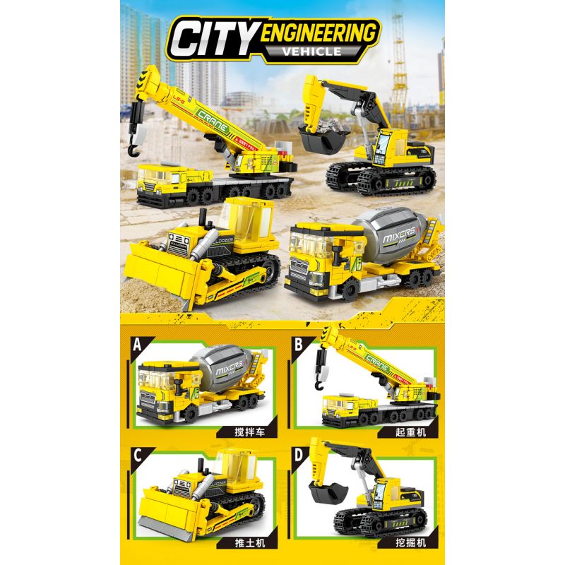 LE YI 69012 4 LOẠI XE KỸ THUẬT ĐÔ THỊ bộ đồ chơi xếp lắp ráp ghép mô hình City CITY ENGINEERING VEHICLE Thành Phố