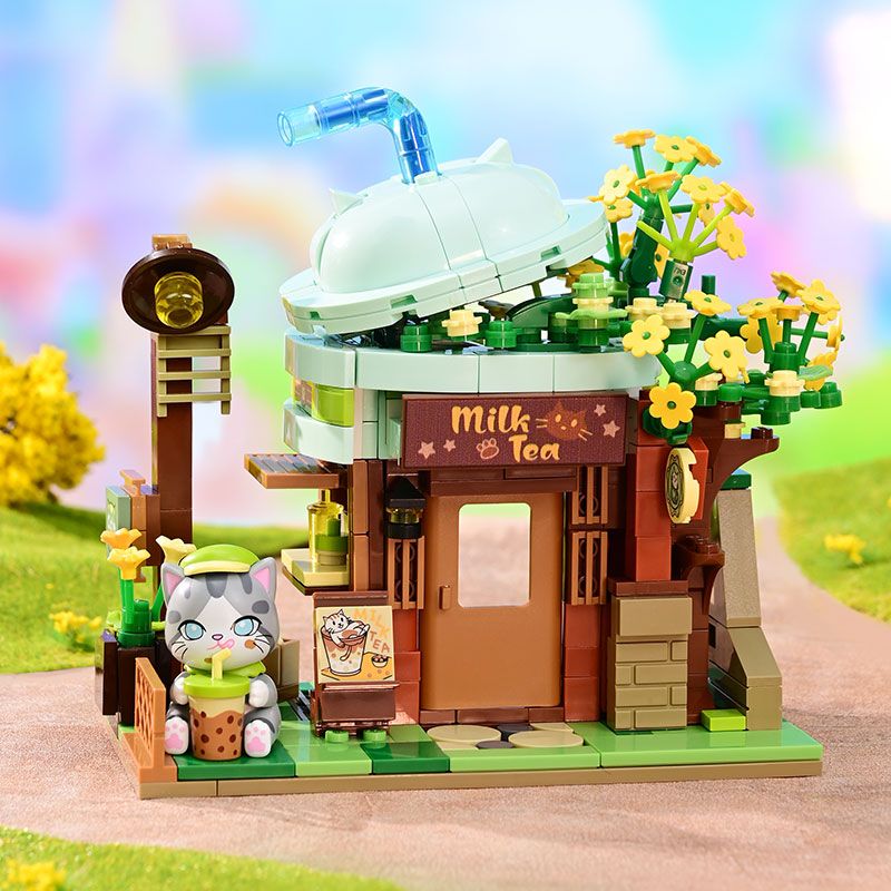 KEEPPLEY K28021 28021 CẢNH ĐƯỜNG PHỐ DỄ THƯƠNG MÈO THAM LAM QUÁN TRÀ SỮA NGẮN MEI bộ đồ chơi xếp lắp ráp ghép mô hình