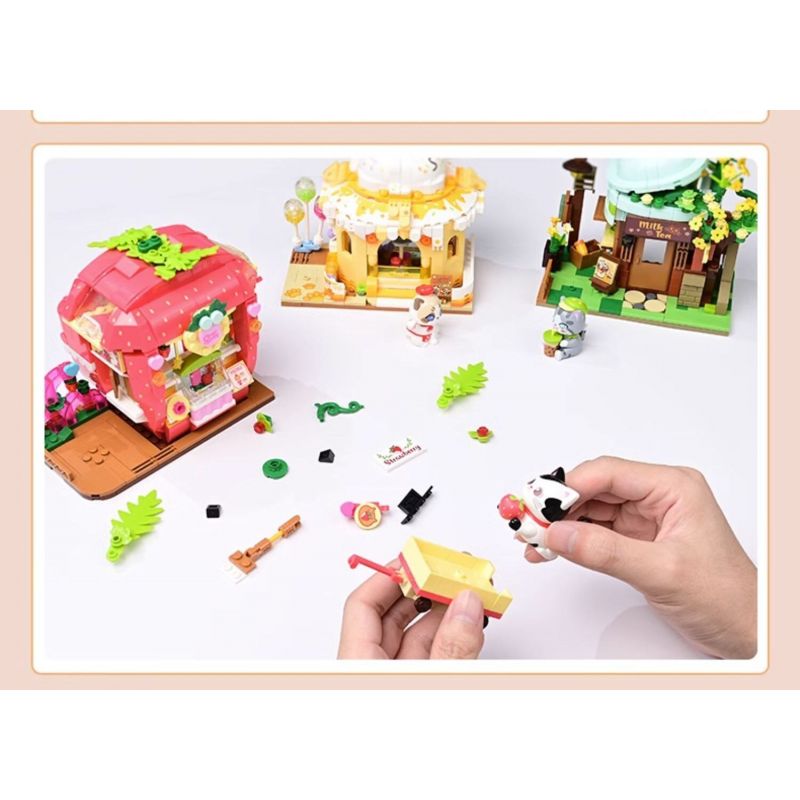 KEEPPLEY K28021 28021 CẢNH ĐƯỜNG PHỐ DỄ THƯƠNG MÈO THAM LAM QUÁN TRÀ SỮA NGẮN MEI bộ đồ chơi xếp lắp ráp ghép mô hình