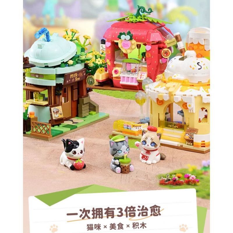 KEEPPLEY K28022 28022 CẢNH ĐƯỜNG PHỐ DỄ THƯƠNG CHÚ MÈO THAM LAM NGÔI NHÀ SỮA VÀ DÂU bộ đồ chơi xếp lắp ráp ghép mô hình