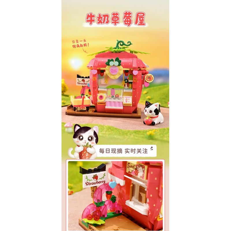 KEEPPLEY K28022 28022 CẢNH ĐƯỜNG PHỐ DỄ THƯƠNG CHÚ MÈO THAM LAM NGÔI NHÀ SỮA VÀ DÂU bộ đồ chơi xếp lắp ráp ghép mô hình