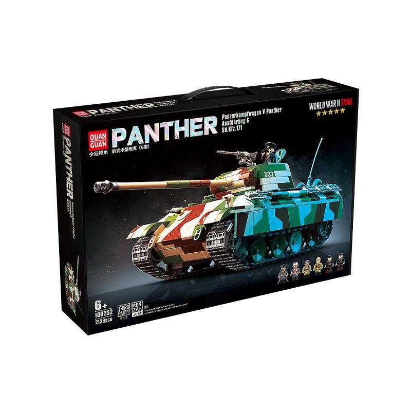 QuanGuan 100252 Quan Guan 100252 non Lego XE TĂNG PANTHER bộ đồ chơi xếp lắp ráp ghép mô hình Military Army PANZERKAMPFWAGEN V PANTHER AUSF.G Quân Sự Bộ Đội 2136 khối