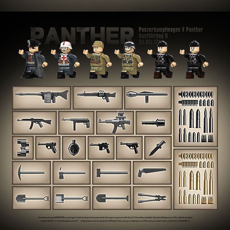 QuanGuan 100252 Quan Guan 100252 XE TĂNG PANTHER bộ đồ chơi xếp lắp ráp ghép mô hình Military Army PANZERKAMPFWAGEN V PANTHER AUSF.G Quân Sự Bộ Đội 2136 khối