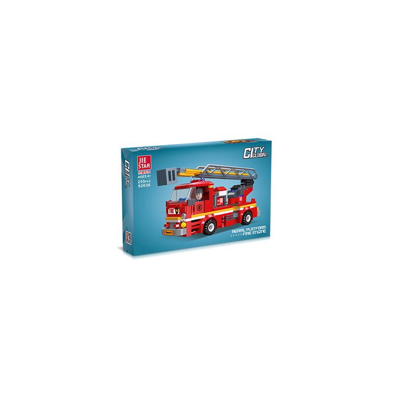 JIESTAR 52036 THÀNH PHỐ TOÀN CẦU XE CỨU HỎA TRÊN CAO bộ đồ chơi xếp lắp ráp ghép mô hình City AERIAL PLATFORM FIRE ENGINE 255 khối