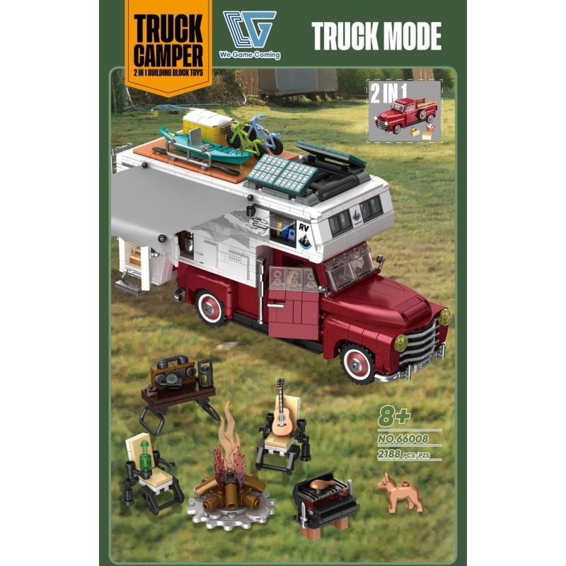 WE GAME COMING 66008 XE TẢI CẮM TRẠI bộ đồ chơi xếp lắp ráp ghép mô hình Creator TRUCK CAMPER Sáng Tạo 2188 khối