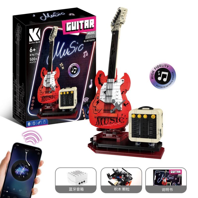 KAIYU KEEYEE WORLD K96174 96174 non Lego LOA BLUETOOTH ĐÀN GUITAR ĐIỆN ROCK bộ đồ chơi xếp lắp ráp ghép mô hình 500 khối