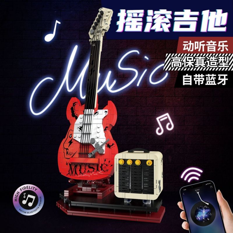 KAIYU KEEYEE WORLD K96174 96174 LOA BLUETOOTH ĐÀN GUITAR ĐIỆN ROCK bộ đồ chơi xếp lắp ráp ghép mô hình 500 khối
