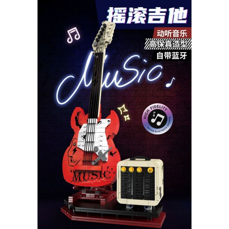 KAIYU KEEYEE WORLD K96174 96174 LOA BLUETOOTH ĐÀN GUITAR ĐIỆN ROCK bộ đồ chơi xếp lắp ráp ghép mô hình 500 khối