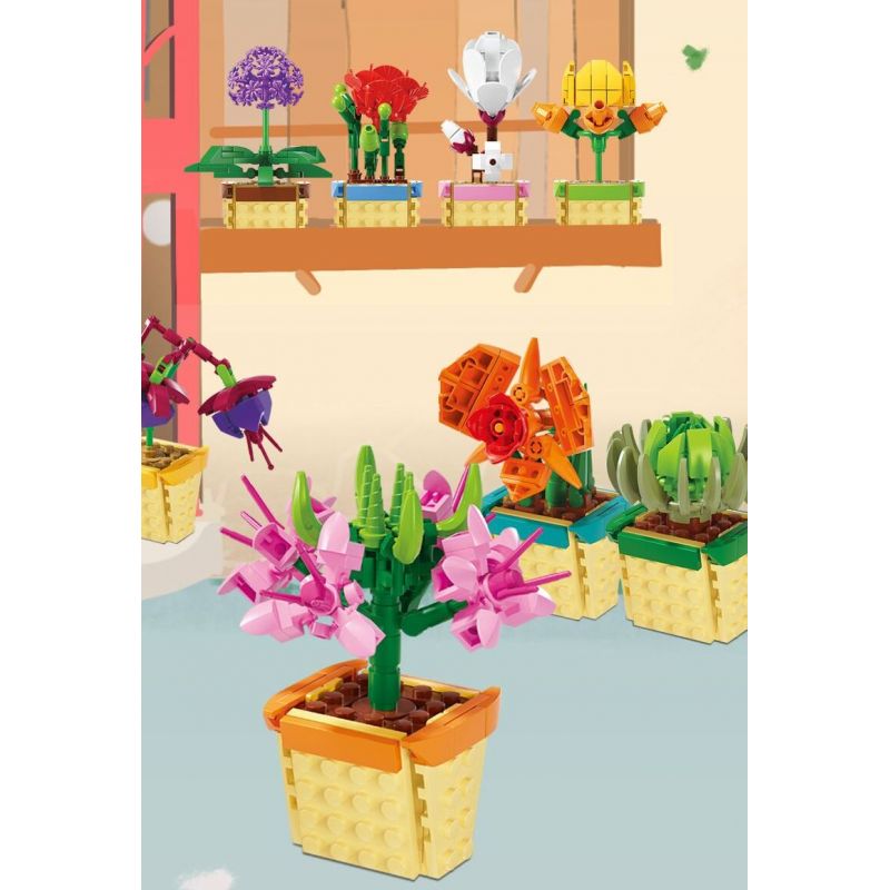 Kazi KY81124 81124 NGÔN NGỮ HOA 8 LOẠI CÚC LAN ANH TÚC ĐÈN LỒNG BƯỚM MỘC CỦ SEN HÀNH LÁ bộ đồ chơi xếp lắp ráp ghép mô hình Creator FLOWER LANGUAGE Sáng Tạo 805 khối