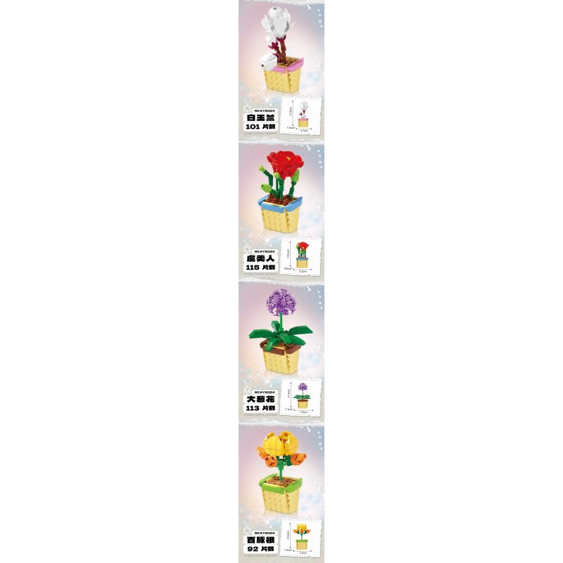 Kazi KY81124 81124 NGÔN NGỮ HOA 8 LOẠI CÚC LAN ANH TÚC ĐÈN LỒNG BƯỚM MỘC CỦ SEN HÀNH LÁ bộ đồ chơi xếp lắp ráp ghép mô hình Creator FLOWER LANGUAGE Sáng Tạo 805 khối