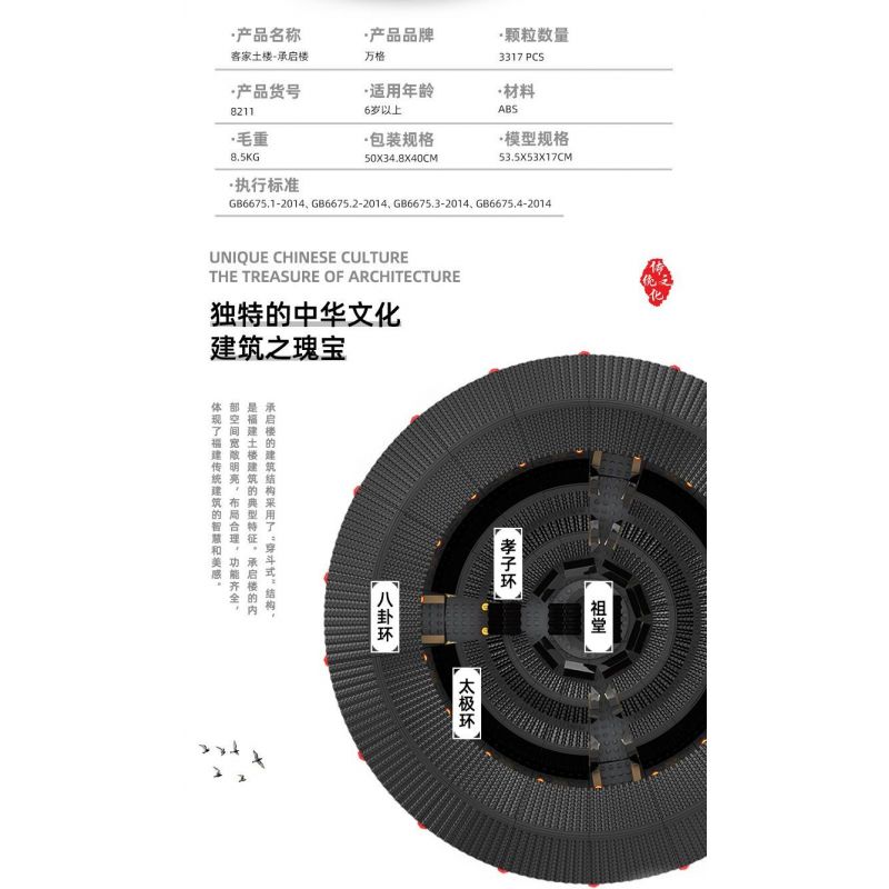 WANGE LIGAO DR.LUCK 8211 TÒA NHÀ TRÁI ĐẤT PHÚC KIẾN HAKKA CHENGQI bộ đồ chơi xếp lắp ráp ghép mô hình Creator Sáng Tạo 3317 khối