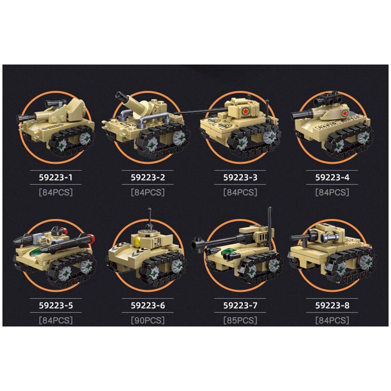 JIESTAR 59223 TRẬN CHIẾN XE TĂNG TÁM TRONG MỘT bộ đồ chơi xếp lắp ráp ghép mô hình Military Army TANK BATTLE Quân Sự Bộ Đội 679 khối