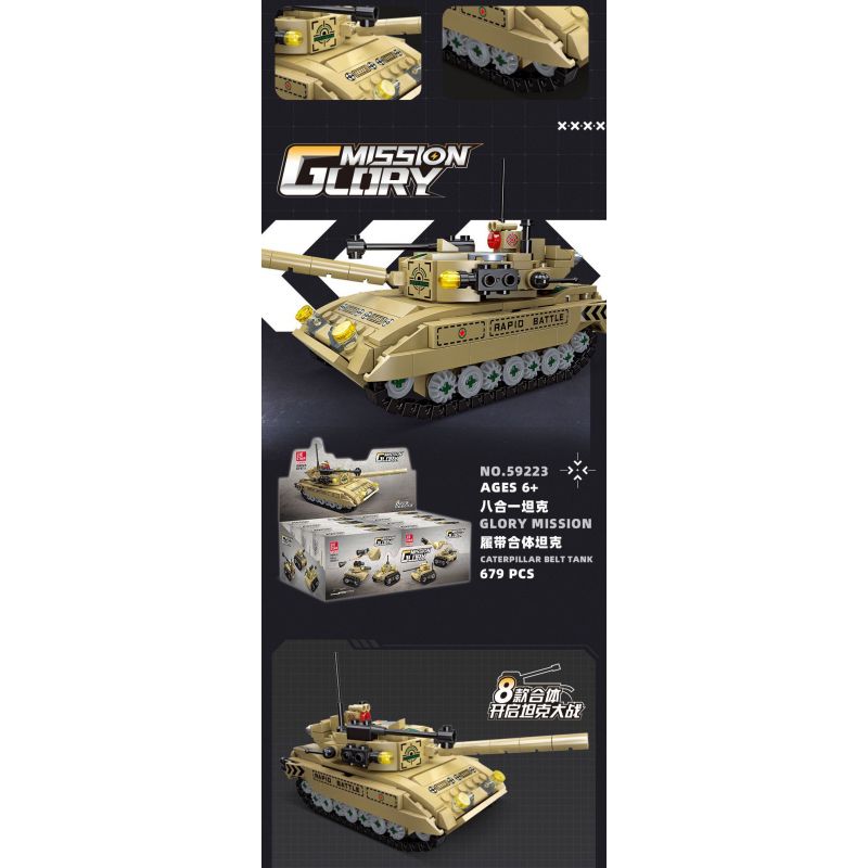 JIESTAR 59223 TRẬN CHIẾN XE TĂNG TÁM TRONG MỘT bộ đồ chơi xếp lắp ráp ghép mô hình Military Army TANK BATTLE Quân Sự Bộ Đội 679 khối