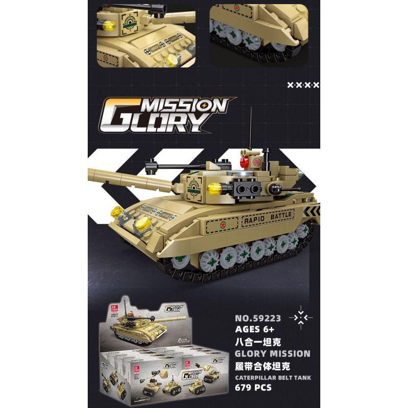 JIESTAR 59223 TRẬN CHIẾN XE TĂNG TÁM TRONG MỘT bộ đồ chơi xếp lắp ráp ghép mô hình Military Army TANK BATTLE Quân Sự Bộ Đội 679 khối