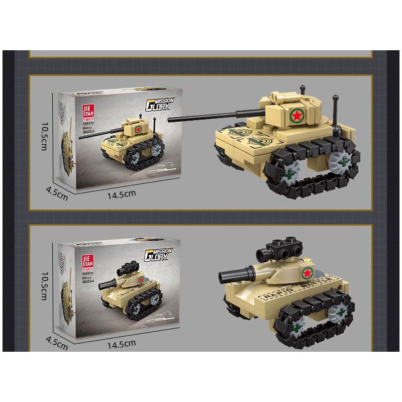 JIESTAR 59223 TRẬN CHIẾN XE TĂNG TÁM TRONG MỘT bộ đồ chơi xếp lắp ráp ghép mô hình Military Army TANK BATTLE Quân Sự Bộ Đội 679 khối