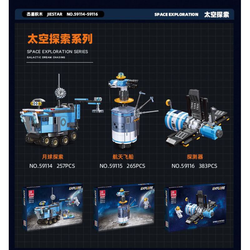 JIESTAR 59115 KHÁM PHÁ VŨ TRỤ TÀU bộ đồ chơi xếp lắp ráp ghép mô hình City LUNAR PROBE Thành Phố 265 khối