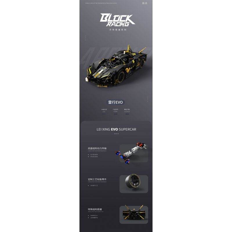 TAKUGI T1006 1006 SIÊU XE LEI XING EVO tỷ lệ 1:14 bộ đồ chơi xếp lắp ráp ghép mô hình Technic Kỹ Thuật Công Nghệ Cao Mô Hình Phương Tiện 1165 khối