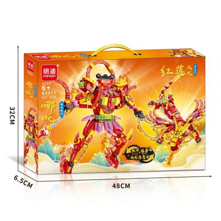 MINGDI LEIBAO K0911 0911 MECHA PHONG CÁCH TRUNG QUỐC NEZHA RED LOTUS FIRE DRAGON bộ đồ chơi xếp lắp ráp ghép mô hình 537 khối