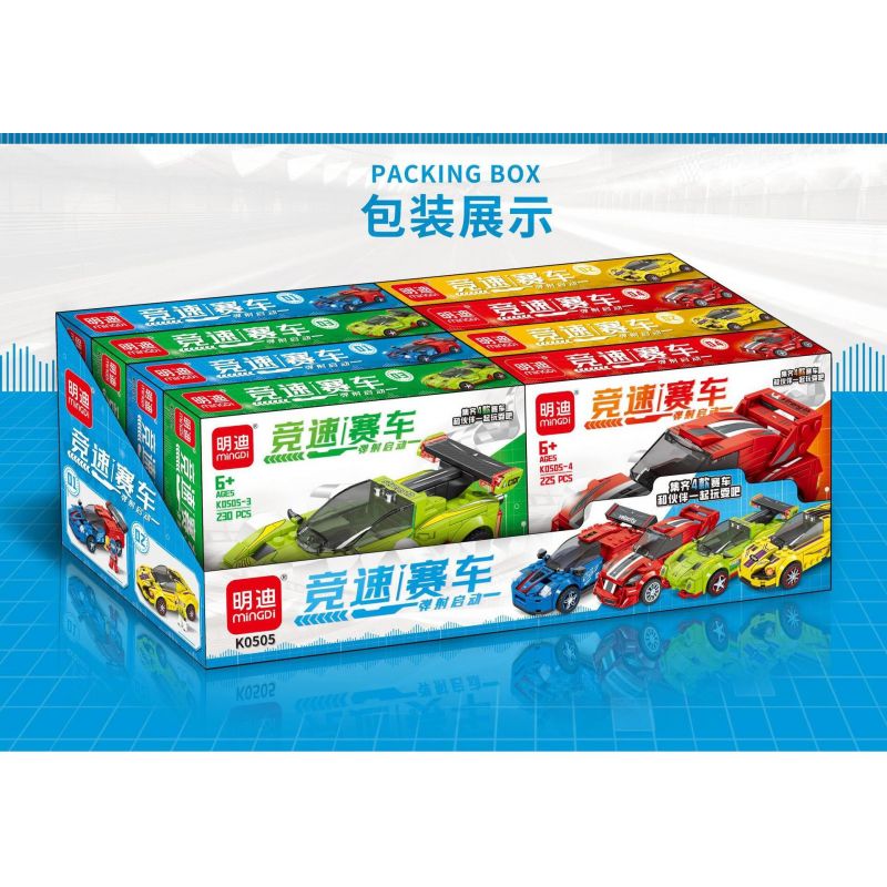 MINGDI LEIBAO K0505 0505 4 LOẠI XE PHÓNG ĐUA bộ đồ chơi xếp lắp ráp ghép mô hình Racers Đua Tốc Độ 879 khối