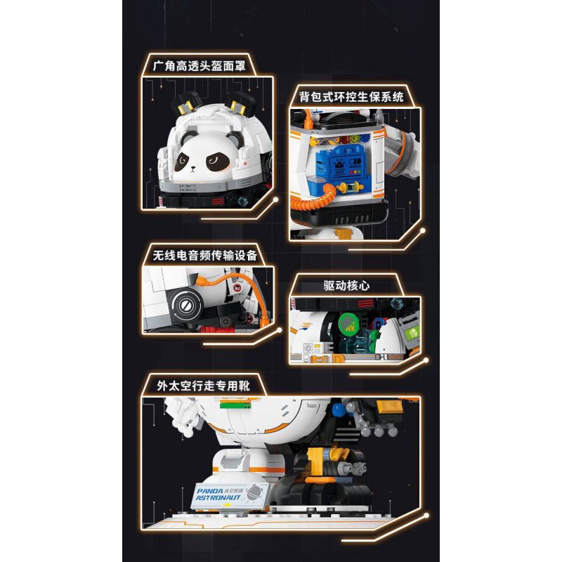 JMBRICKLAYER 70005 WEKKI 506503 BẢO TÀNG KHOA HỌC VÀ CÔNG NGHỆ GẤU TRÚC KHÔNG GIAN PHI HÀNH HALF MECHA bộ đồ chơi xếp lắp ráp ghép mô hình PANDA ASTRONAUT 829 khối